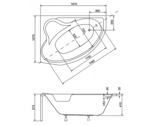 Акриловая ванна 167x107 см L Besco Delfina WAD-166-NL