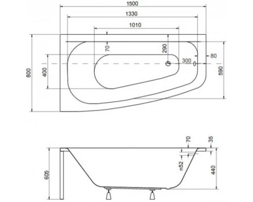 Акриловая ванна 150x80 см L Besco Luna WAL-150-NL