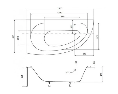 Акриловая ванна 150x69,5 см L Besco Milena WAM-150-NL