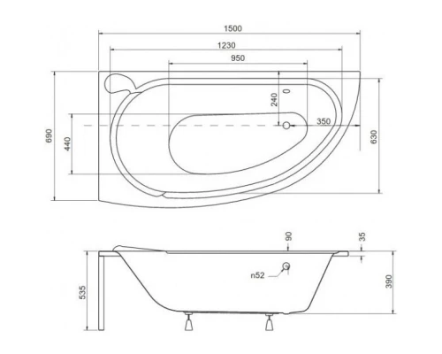 Акриловая ванна 150x69 см L Besco Mini WAM-150-MNL