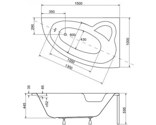 Акриловая ванна 150x100 см R Besco Natalia WAN-150-NP