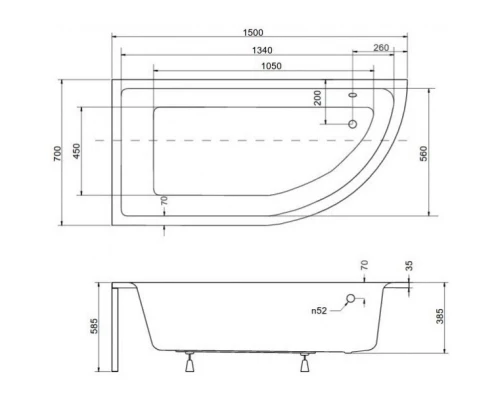Акриловая ванна 150x70 см L Besco Praktika WAP-150-NL
