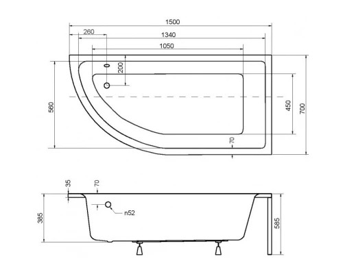 Акриловая ванна 150x70 см R Besco Praktika WAP-150-NP