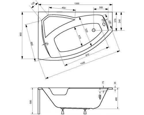Акриловая ванна 130x85 см L Besco Rima WAR-130-NL