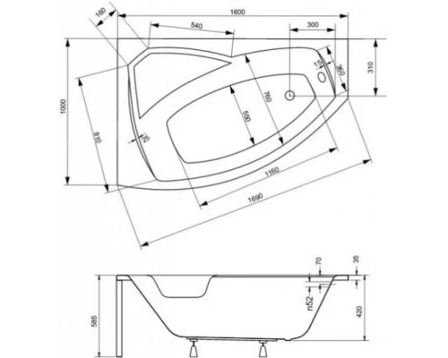 Акриловая ванна 160x100 см L Besco Rima WAR-160-NL