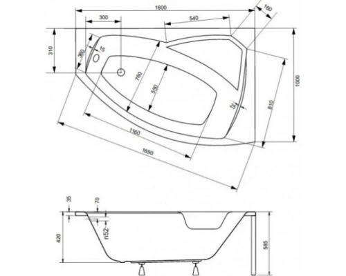 Акриловая ванна 160x100 см R Besco Rima WAR-160-NP