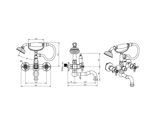 Смеситель для ванны Boheme Royal Cristal 293-Royal/CRST