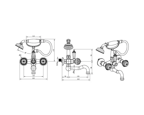 Смеситель для ванны Boheme Brillante Presente 353