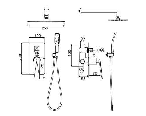 Душевой комплект 250 мм Boheme Venturo 374-B