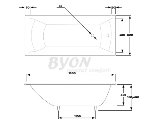 Чугунная ванна 180x80 см без ручек Byon Milan H0000372