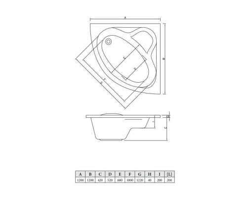 Акриловая ванна 120x120 см C-Bath Aurora CBS001001
