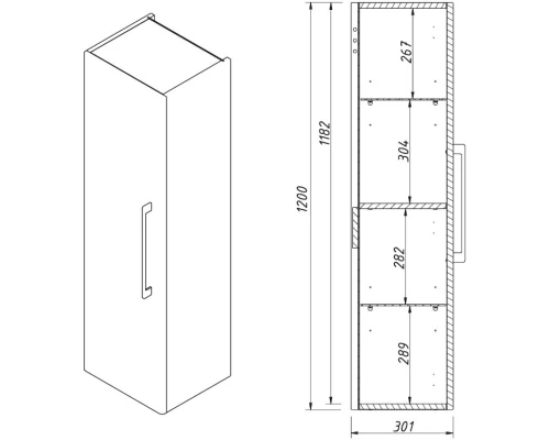 Пенал подвесной графит матовый L Caprigo Accord 2253L-TP810