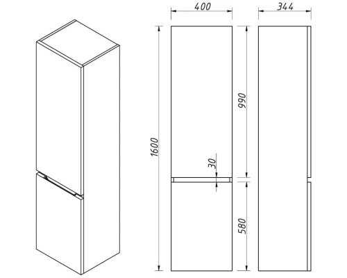 Пенал подвесной белый матовый L Caprigo Sydney 34850L-B231