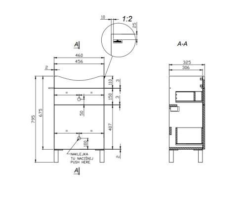 Тумба серый/ясень 46 см Cersanit Smart SU-SMA-CA50/Gr