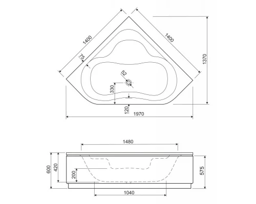 Акриловая ванна 140x140 см Cezares Plitvice PLITVICE-140-140-41