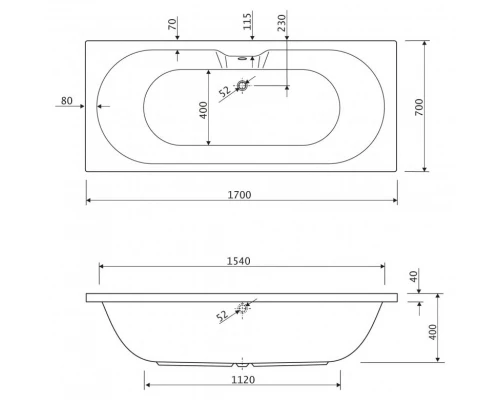 Акриловая ванна 170x70 см Cezares Calisto CALISTO-170-70-45-W37