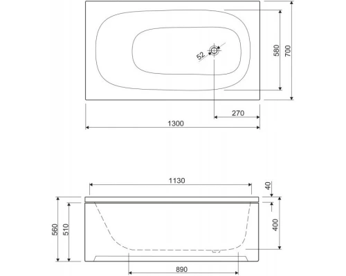 Акриловая ванна 130x70 см Cezares Eco ECO-130-70-40-W37