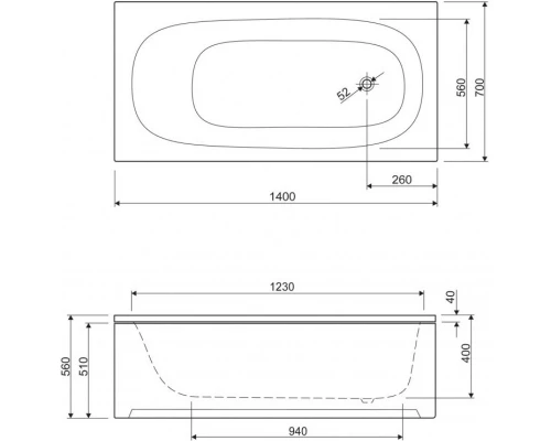 Акриловая ванна 140x70 см Cezares Eco ECO-140-70-40-W37