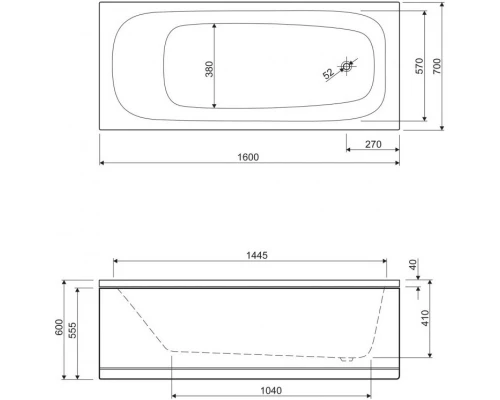 Акриловая ванна 160x70 см Cezares Eco ECO-160-70-41-W37