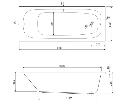 Акриловая ванна 180x80 см Cezares Eco ECO-180-80-41-W37