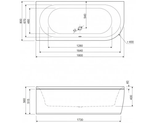 Акриловая ванна 180x80 см R Cezares Metauro METAURO CORNER-180-80-40-R-W37