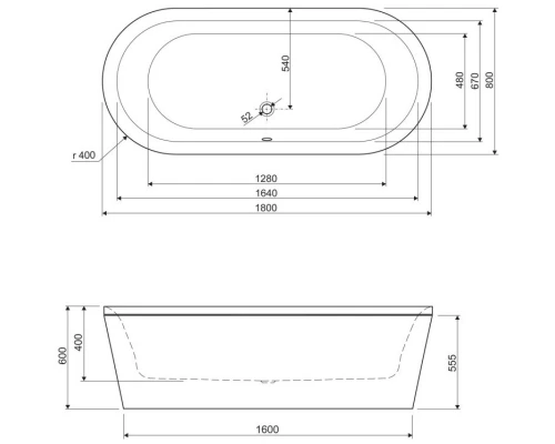 Акриловая ванна 180x80 см Cezares Metauro METAURO-Central-180-80-40-W37