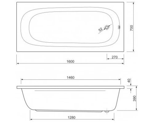 Акриловая ванна 160x70 см Cezares Piave PIAVE-160-70-42-W37
