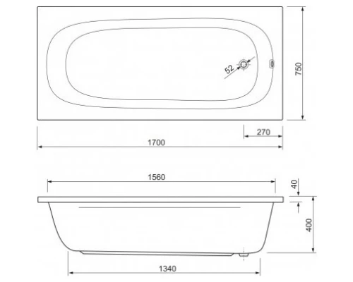 Акриловая ванна 170x75 см Cezares Piave PIAVE-170-75-42-W37