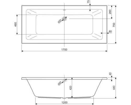 Акриловая ванна 170x75 см Cezares Plane mini PLANE MINI-170-75-42-W37