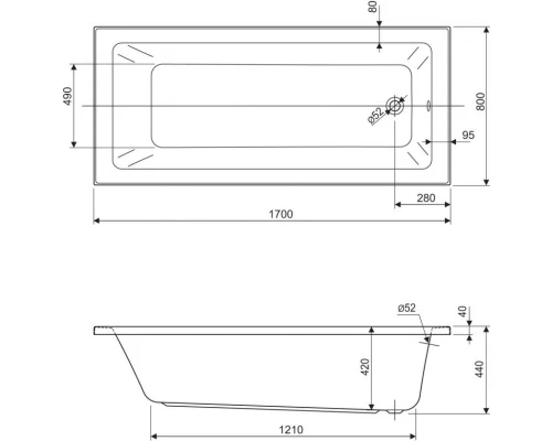 Акриловая ванна 170x80 см Cezares Plane solo mini PLANE SOLO MINI-170-80-42-W37