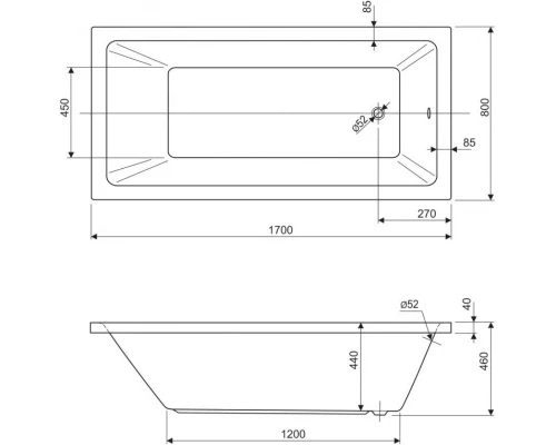 Акриловая ванна 170x80 см Cezares Plane solo PLANE SOLO-170-80-49-W37