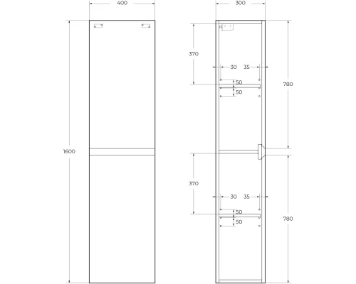 Пенал подвесной Bianco Ghiaccio Cezares Molveno MOLVENO-1600-2A-SC-BG