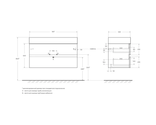 Тумба Legno Bianco 99,7 см Cezares Molveno MOLVENO 46-100-2C-SO-LB