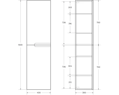 Пенал подвесной Bianco Lucido Cezares Duet DUET-1500-2A-SC-BL