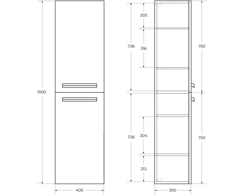 Пенал подвесной Bianco Opaco Cezares Eco ECO-1500-2A-SC-BO
