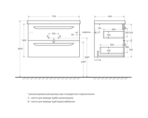 Тумба Grafito 77 см Cezares Eco ECO-CER-800-2C-SO-GR-P