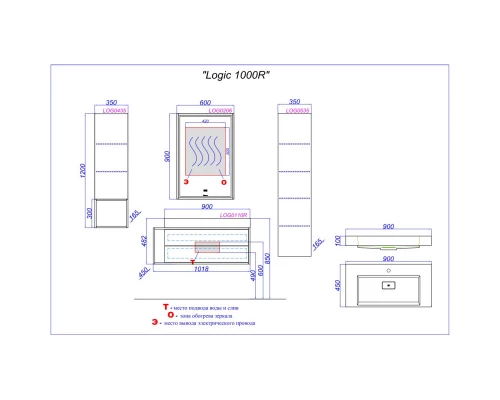 Тумба с раковиной белый глянец/черный 101,8 см Clarberg Logic LOG0110R + Tol.09.04.D