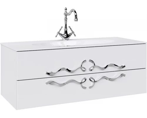 Тумба с раковиной белый глянец 120 см Clarberg Due Amanti DUE0112W + EL.12.04.D + DUER4CR
