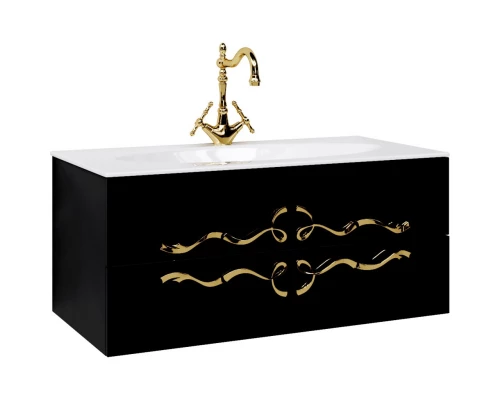 Тумба с раковиной черный глянец 100 см Clarberg Due Amanti DUE0110BLK + EL.10.04.D + DUER4GL