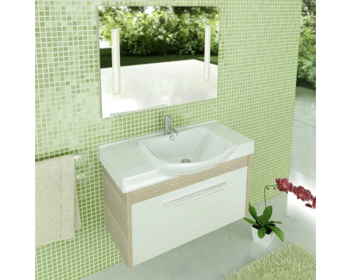 Тумба с раковиной белый глянец/сосна лоредо 90 см Comforty Киото 00003126707