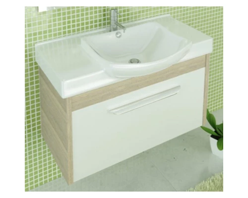 Тумба с раковиной белый глянец/сосна лоредо 90 см Comforty Киото 00003126707