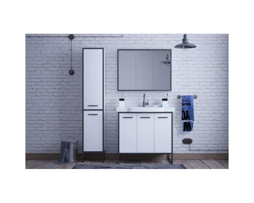 Зеркальный шкаф 90x70 см белый глянец/черный Corozo Айрон SD-00000409