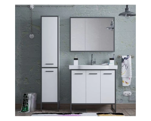 Зеркальный шкаф 90x70 см белый глянец/черный Corozo Айрон SD-00000409