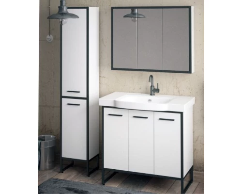 Зеркальный шкаф 90x70 см белый глянец/черный Corozo Айрон SD-00000409