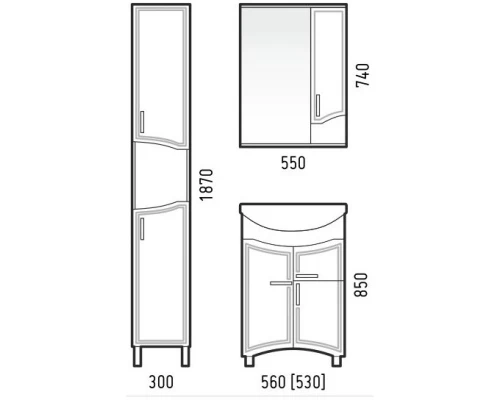 Зеркальный шкаф 55x74 см белый глянец Corozo Креста SD-00000292