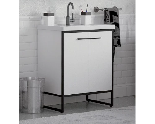 Тумба с раковиной белый глянец/черный 61 см Corozo Айрон SETSD-00000399/SD-00000380