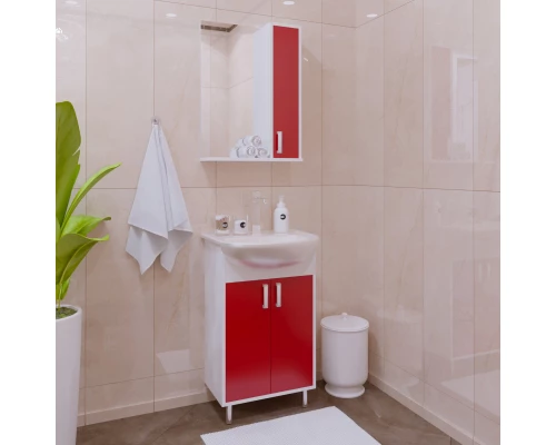 Зеркальный шкаф 50x70 см белый глянец/красный матовый R Corozo Колор SD-00000697