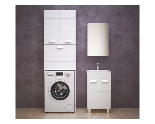 Пенал напольный для стиральной машины белый глянец/белый матовый с бельевой корзиной Corozo Денвер SP-00000562