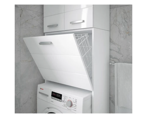 Пенал напольный для стиральной машины белый глянец/белый матовый с бельевой корзиной Corozo Денвер SP-00000562