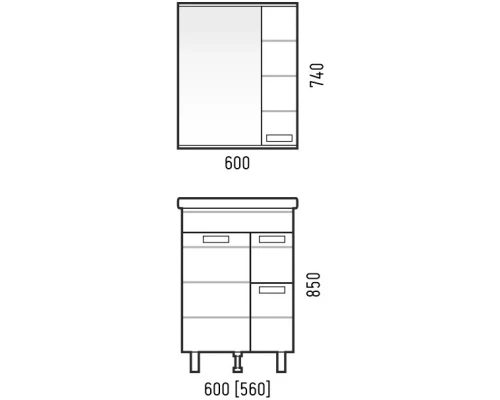 Зеркальный шкаф 60x74 см белый глянец/белый матовый R Corozo Денвер SD-00000533